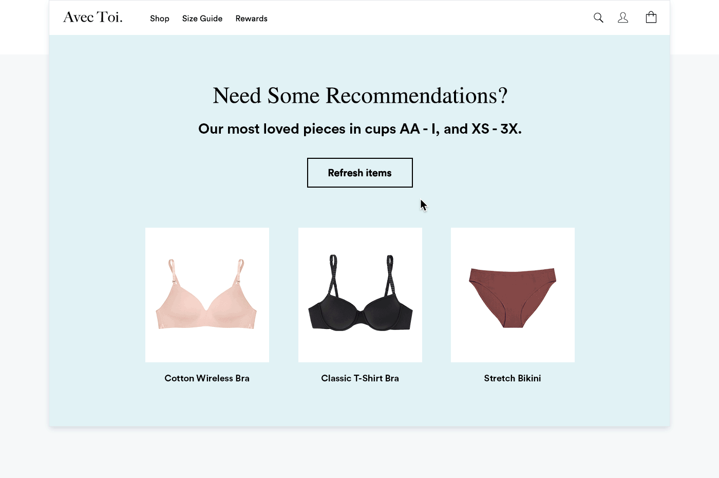 Product recommendations example using slot machine-inspired layout