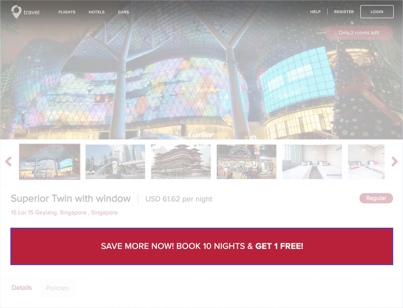 eCommerce Personalization example of first-time visitors being shown a customized promotion on an innovative travel site