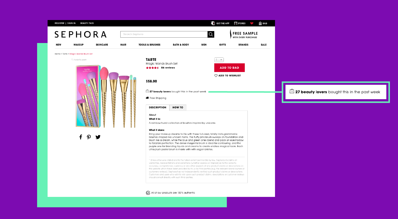 Display a social proof message based on product views or purchases on a product page
