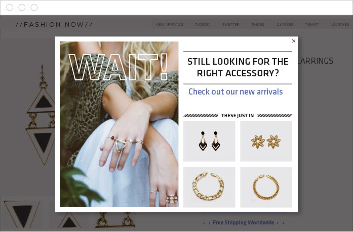 Product recommendation strategy: exit popup widget