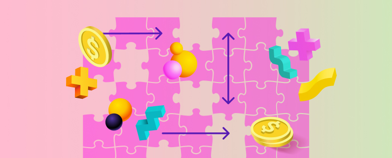 Puzzle with missing pieces and dollar signs