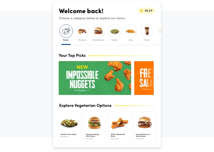 Recommend menu items based on purchase history