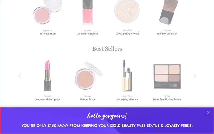 A bottom bar banner welcome message leveraging loyalty program data