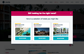 Targeting users displaying exit intent with overlays featuring personalized travel recommendations