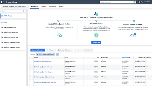 Dynamic Yield and Facebook integration screenshot