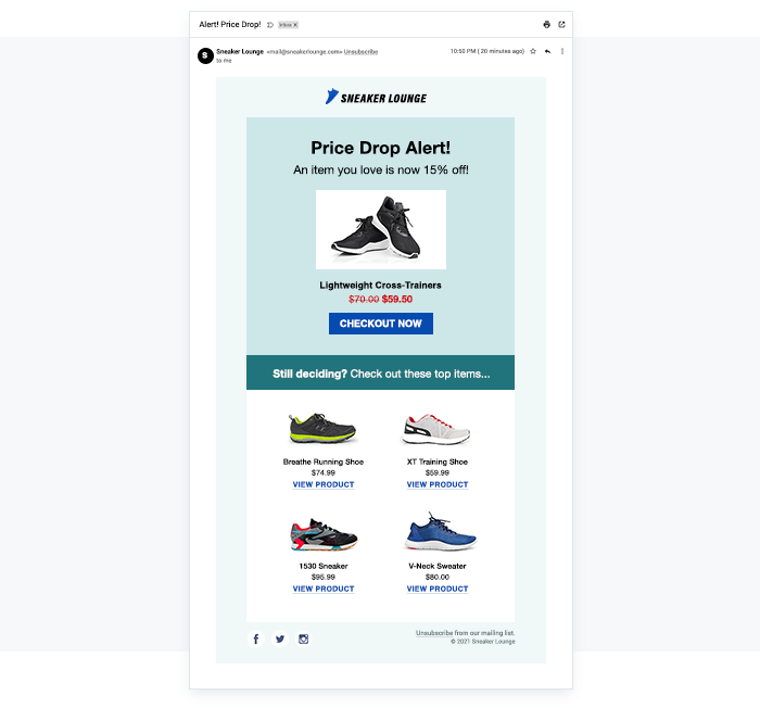 Notify users when a product they did not end up buying is available at a lower price