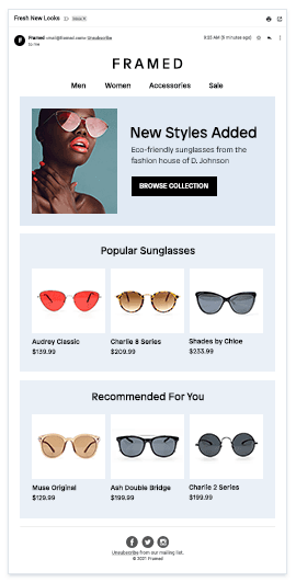 Drive purchases with relevant, on-theme content and products within newsletters
