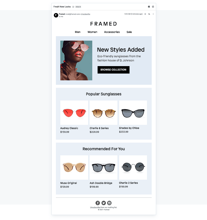 Drive purchases with relevant, on-theme content and products within newsletters